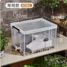 帶輪透明爬蟲箱 45#L 爬蟲飼養箱 烏龜箱 蜥蜴箱 寵物箱, 45【龍頭款】+爬颱+2孔, 1個
