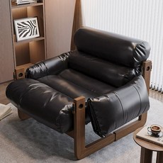 카페 편한 1인용 쇼파 엔틱 PU 인조 가죽 넓은 소파 의자, 블랙