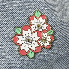 BC228 크림슨 화이트 벚꽃 플라워 배지 브로치