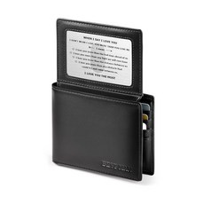 JQUEEN 그를 위한 선물 - 스테인리스 스틸 러브 카드가 있는 천연 가죽 지갑 아내 여자친구가 주는 기념일 생일 발렌타인 데이 선물 RFID 차단 남성용 슬림 바이