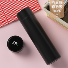 316不鏽鋼智能顯溫保溫杯 500ML 霧光紅, 商務黑亮面漆【智慧顯溫款】
