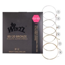 WINZZ 코팅 기타 줄 세트 80/20 브론즈 밝은 음색 롱 라이프 방청 어쿠스틱 기타 줄, 1개, 메탈 색상, B12