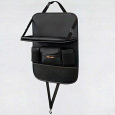 HERON 자동차 시트백 접이식 테이블 가죽 수납 정리함, 블랙, 1개