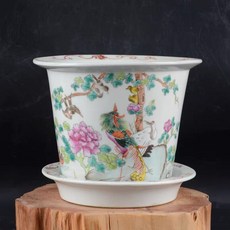 清同治 手繪粉彩錦雞牡丹花鳥紋小花盆, 如圖所示