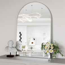 Brendayia 600x900mm 반아치형 벽걸이 거울 욕실 거울 침실 거실, 실버