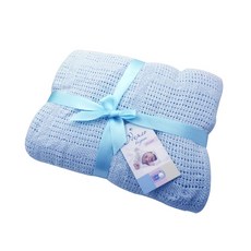 JoyBaby 洞洞毯 包巾 嬰兒被 針織透氣蓋毯，寶寶四季透氣舒適首選, 淺藍色