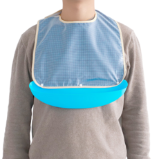 아띠꼴로 어르신 턱받이 환자용 식사 앞치마 환자 노인 성인 요양원 병원 방수 턱받침, 체크블루M, 1개