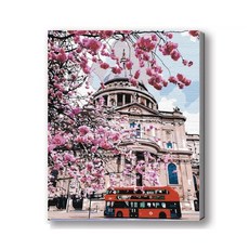 MANTO 台灣製造 大尺寸DIY數字油畫 50x65cm 釘好內框 歐洲日本花海風景 初學者專用, 櫻見．倫敦, 1套