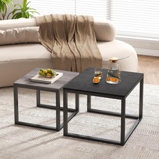 거실 테이블 정사각형 500+400mm, 블랙+프리미엄 그레이