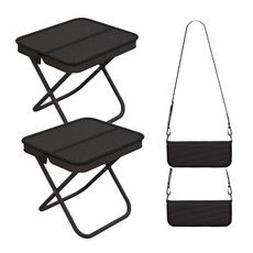 일상가 탄소강 휴대용 크로스백 파우치형 포켓형 초경량 캠핑 접이식 의자, 2개, 블랙