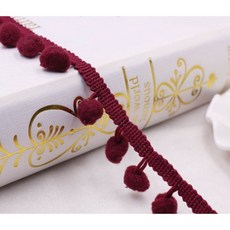 코튼원단 미니 진주 폼폼 프린지 리본 재봉 레이스 니트 원단 수제 DIY 공예 액세서리 4 야드 트림 볼 10 mm, 4yard, 05 wine red, 1개