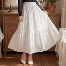 라뷰드 캉캉 플레어 밴딩 롱스커트 여성 밴딩 A라인 플리츠 치마 2단 레이스 플레어 하의 안감 내장 하웨이스트 물결 롱치마