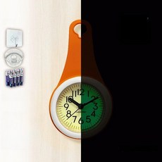 욕실용 벽시계 무소음 흡착형 벽걸이 시계 탁상 쿨디자인, 야광 오렌지