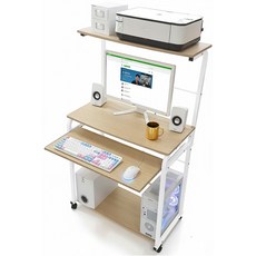 심플 좁은공간 학생 학원 원룸 이동식 2단 와이드 공간절약형 1인용 컴퓨터책상, 우드