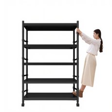 高碳鋼廚房置物架落地多層微波爐架 - 加粗升級款廚房收納架, 黑色, 5層