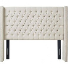 Madison Park Amelia Upholstered Headboard | Nail Head Trim Wingback Button Tufted King Cream