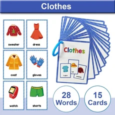 몬테소리 어린이 영어 단어 용품 교실 카드 조기 유치원 교육 교사 학습 어휘 보조, Clothes 15Pcs