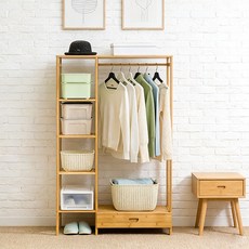 쿠리브 간편조립 스탠드 행거 옷걸이 원목색 대나무 드레스룸 시스템행거, 원목색 90*30*145cm