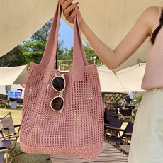 루즈루나 카라우 니트 손뜨개 가방 여름 비치 왕골 휴양지가방 숄더 네트백