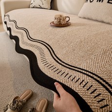 異形沙髮墊2025新款四季通用防滑高級感坐墊子直排沙髮套罩蓋布巾, CX-波紋-白色,110*320cm單條裝