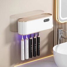 UV USB 충전식 칫솔 세척기 건조 기능 욕실용 무타공 설치 1800mAh 모던 디자인, White Ⅱ