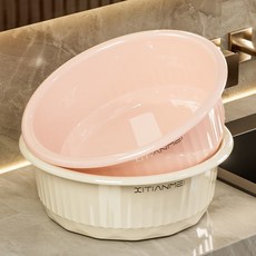 大號洗臉盆家用三件套洗菜盆子學生宿舍高顏值加厚洗衣洗腳塑料盆, [奶油白+蜜桃粉]2個裝-中號, 1個