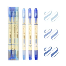 중국 전통 스타일 소프트 팁 서예 펜 학생 다채로운 그림 양면 예술적 18 각각 3개, 01 파란색