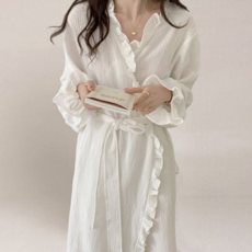 여성 로브 가운 러플 라운지 여름 여성 잠옷 가운 웨어 배쓰