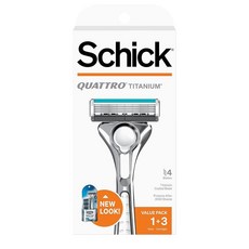 Schick Quattro 티타늄 면도기 — Schick Quattro Quattro 면도기 티타늄 면도기 리필 블레이드 3개 포함, Schick 쉬크 Quattro 티타늄 면도기 — Qu, 1개