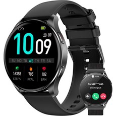 IOWODO W40 스마트워치 1.43" 아몰레드 올웨이즈온 디스플레이 메탈 프레임 저전력 칩 IP68 방수 한글판 발렌타인데이 선물, 블루투스, 4.5cm, 검은색