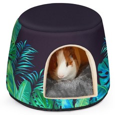 Glittme 기니피그 은신처 탈착식 패드가 있는 투인원 침대 세탁 가능한 토끼 케이지 기니피그 토끼 햄스터 고슴도치 숲용 접이식 액세서리 148544, 녹색 잎