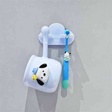 卡通造型漱口水杯牙刷架套裝, 1個, 雲朵壁掛漱口盃3件-藍色 帕恰狗 含牙刷