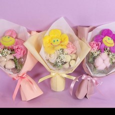 미니 졸업 유치원 작은 선물 생일 스마일 여자친구 인형 3color 귀여운 꽃다발 스마일꽃_10992026EA, 핑크