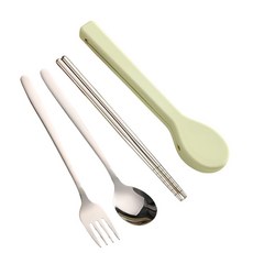 不鏽鋼環保餐具組 筷子 湯匙 叉子, B款綠色, 1個, 勺筷叉