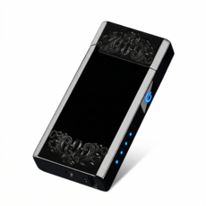 PYHO 플라즈마 라이터 복고풍 라이터 USB 충전식 방풍 정교한 무늬 배터리 잔량표시 생일 선물, 1개, 블랙