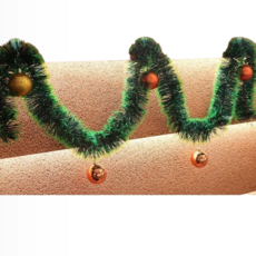 【熱銷Top1-限時下殺】 聖誕節裝飾彩條【可開】藤條 裝飾燈串 雪花毛條 彩條彩帶拉花 聖誕樹掛飾 櫥窗場景佈置 晚會, 墨綠綠邊+5cm古銅光球6個【帶燈/2米, 1個