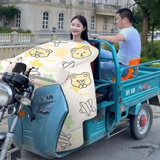 년형 전기 삼륜차 방풍 플리스 커버 보온 방수 오토바이 보호 윈드쉴드, Q. 별별곰돌이 - 넉넉한 사이즈 + 기모 안감