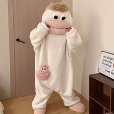 卡通大嘴怪連體睡衣 加厚珊瑚絨保暖居家服