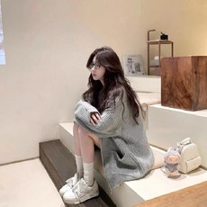 투니스 여성 루즈핏 심플 긴소매 니트 가디건