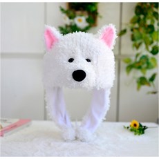 可愛潦草小狗玩偶西高地犬公仔毛絨玩具奶狗女孩睡覺娃娃生日禮物, 1個, 西高地帽子:43*19*10cm-0.2kg