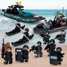 중국건축 경찰 보트/호버크래프트 조립블록(8살 소년 퍼즐), 디럭스 세트+SWAT 18개
