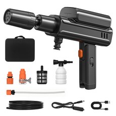 Gaayou 무선 고압 세차기 휴대용 미니 세차기 초장시간 사용 5in1 분사 노즐 충전 유선 겸용, 블랙