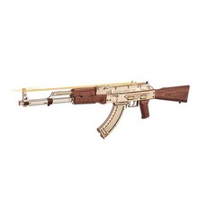 Robotime若態若客 AK47自動皮筋槍木質拼裝模型 3D立體積木拼圖, 1個, AK47自動步槍拼圖