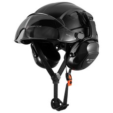 【臺灣 隔日-發貨 可開發票】LOEBUCK洛巴克帶30分貝降噪隔音耳罩 美式 建築 安全帽 工程 施工 透氣 防護帽, 黑帽+耳罩+黑鏡, 1個