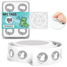 100팩 NFC 태그 스티커 프로그래밍 가능한 NFC NTAG 태그215 칩 접착 라벨 투명 RFID 태그 재기록 가능 504바이트 메모리 TAG 태그Mo 및 모든 NFC 지, 01100 Pack