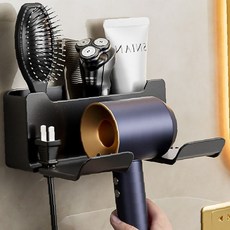 벽부착 무타공 드라이기 거치대 수납함 화장실 헤어 정리함 빗 보관 욕실 미용기기, No.01 거치대 블랙, 1개