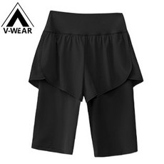 V-WEAR 高腰收腹假兩件運動短褲 防走光 彈力速乾 黑色 M碼