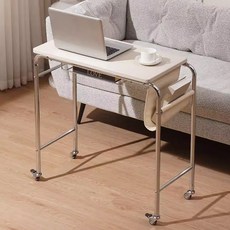 하루꿈 이동식 사이드 테이블 쇼파 침대 보조 수납 바퀴형 노트복 책상, 화이트