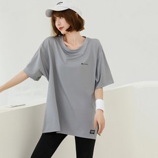 POMTOR 여성 빅 사이즈 여름 반팔티 트레이닝 티셔츠 루즈핏 헬스복 필라테스복 요가복