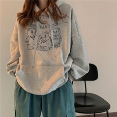 빈티지 겨울 후두티 오버사이즈 안감 후드 플리스 여성용